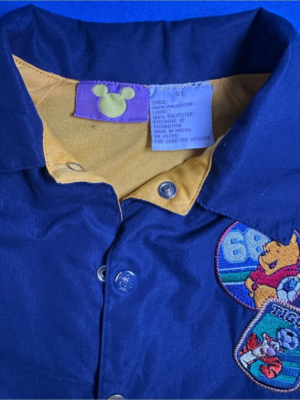 Vintage Winnie the Pooh Disney Navy Blue Kids Jacket with Embroidered Patches